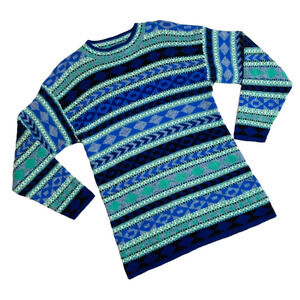 COLLEGE point vintage sweater blue green white stripes - large - READ